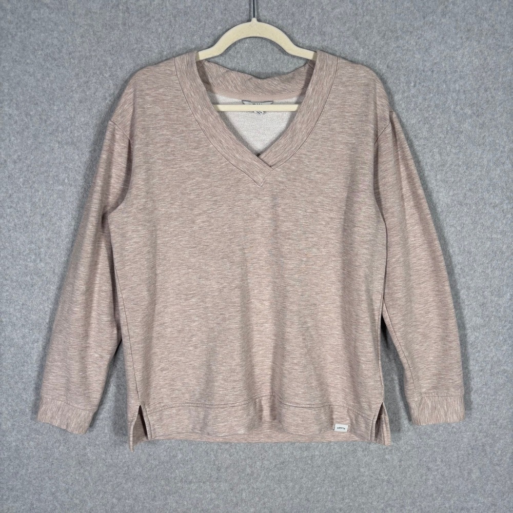 Orvis‎ Sweatshirt Womens Medium Tan Heathered Modal V Neck Mid Layer Gorp Lounge